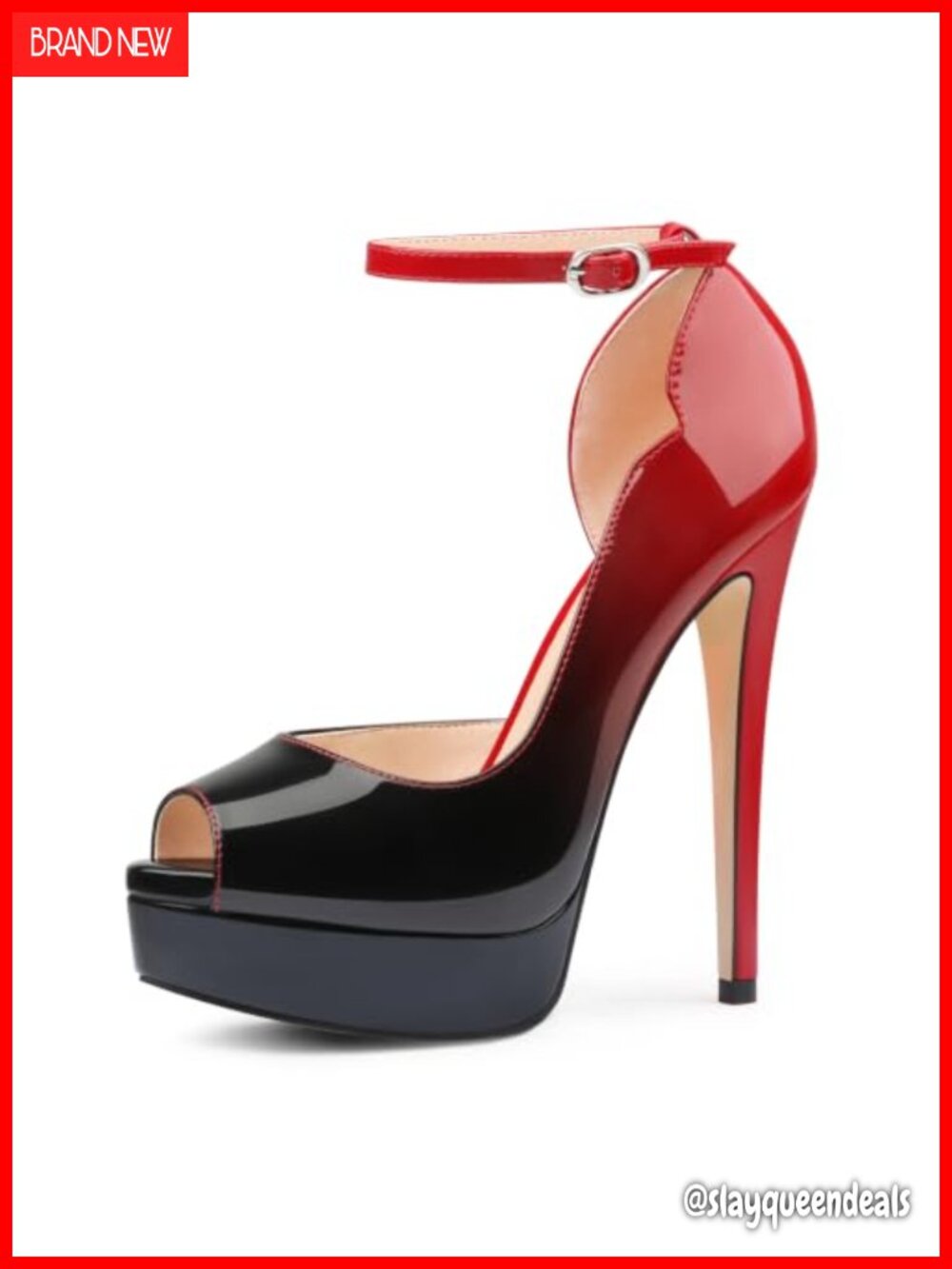 Women's Peep Toe Platform Stiletto Heels Pumps Patent Buckle Stiletto